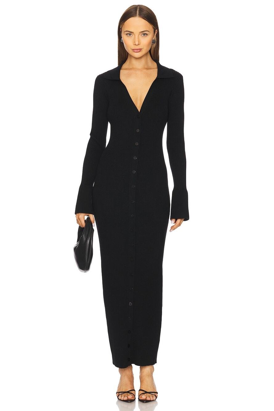 NWT SNDYS Carol Maxi Dress Black Women’s Size Small Long Sleeve Cotton
